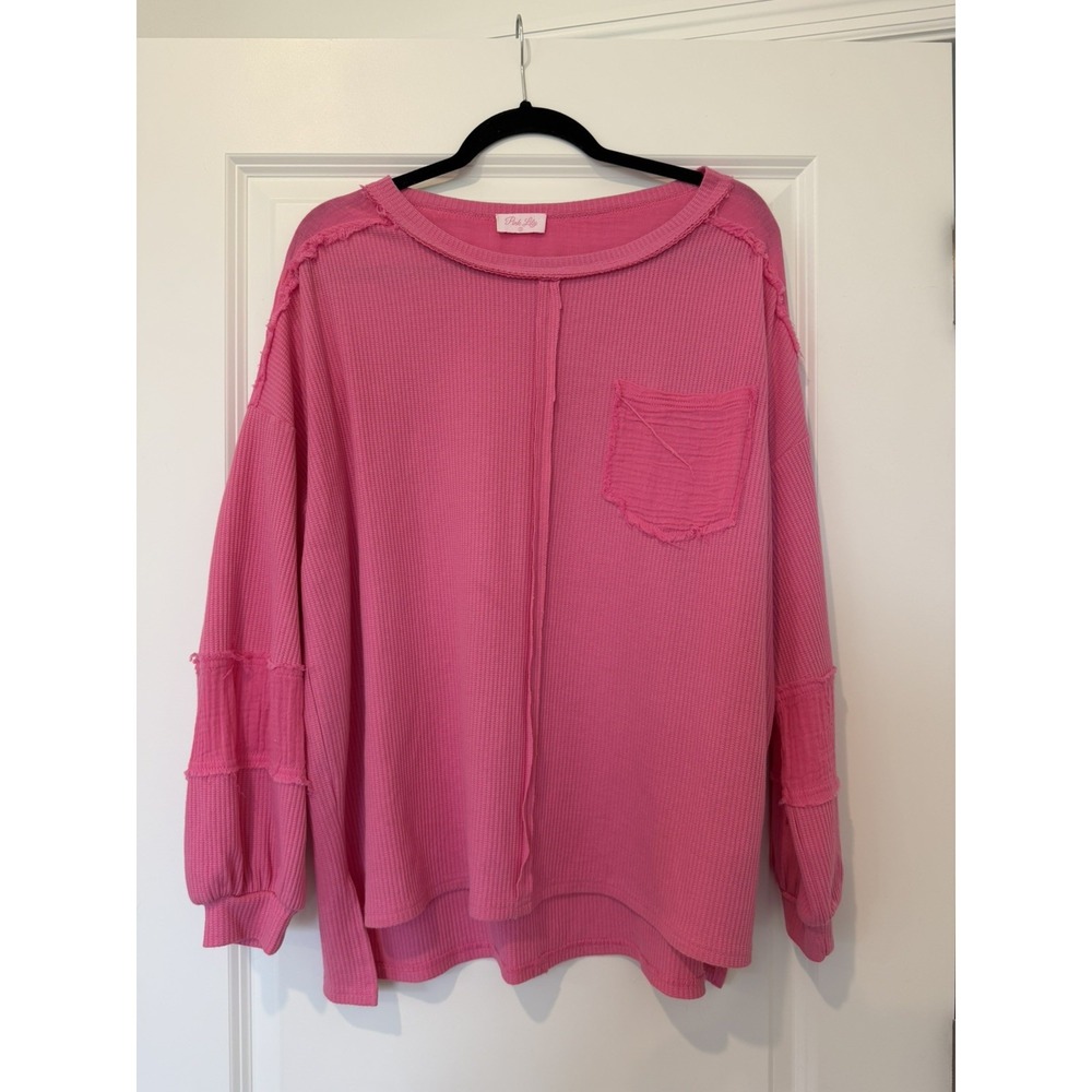 Pink Lily oversized pink Waffle Top size small